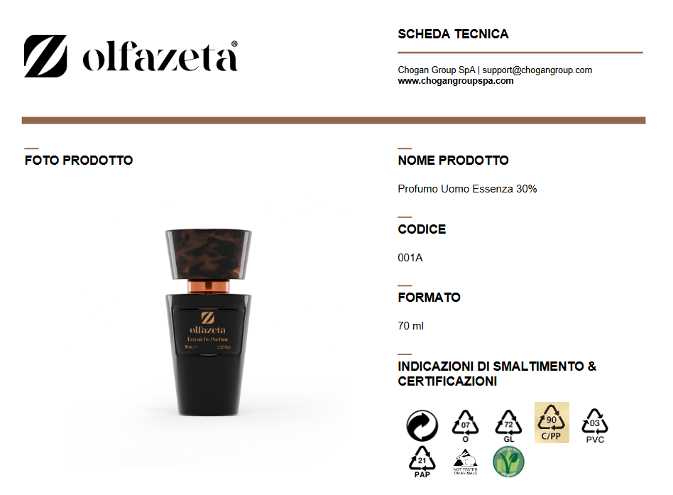 Olfazeta Profumo 30 ml Uomo ispirato a ONE MILLION di PACO RABANNE - Cod: 301