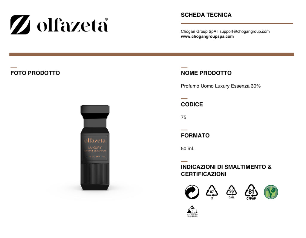 Olfazeta profumo Uomo Luxury 50ml - Ispirato a X FOR MEN di CLIVE CHRISTIAN - cod. 075