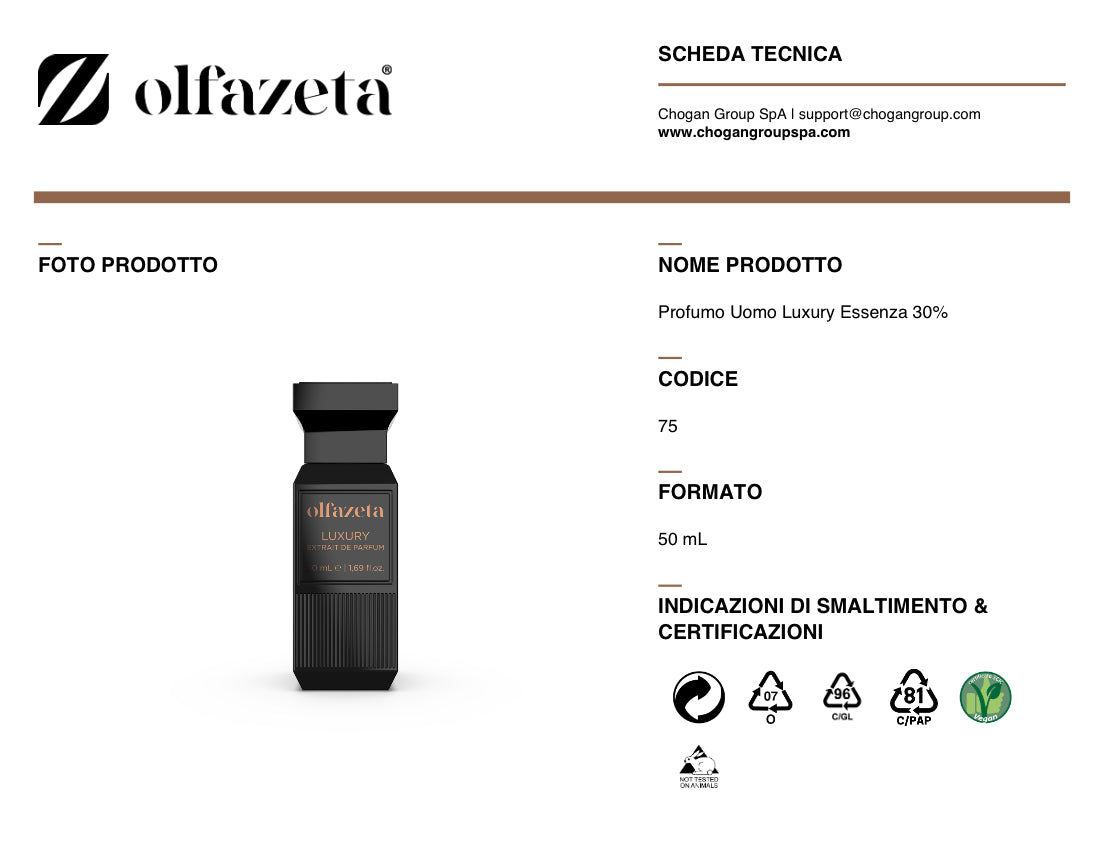 Olfazeta profumo Uomo Luxury 50ml - Ispirato a X FOR MEN di CLIVE CHRISTIAN - cod. 075