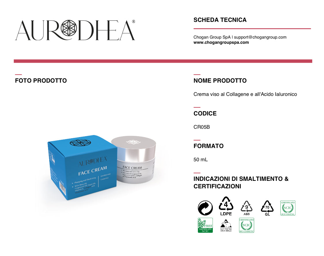 AURODHEA Crema viso con collagene e acido ialuronico - 50 ml - Cod. CR05B